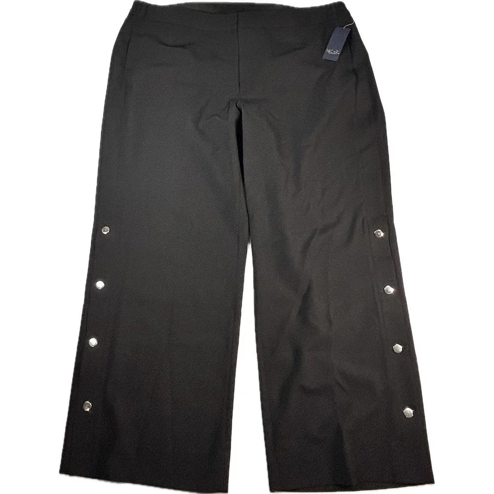 Rachel Roy Collection Black Wide Leg Snap Side Trousers Pants 18W